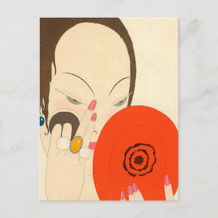 VROUW MET RODE MIRROR Deco Beauty Mode Makeup Briefkaart