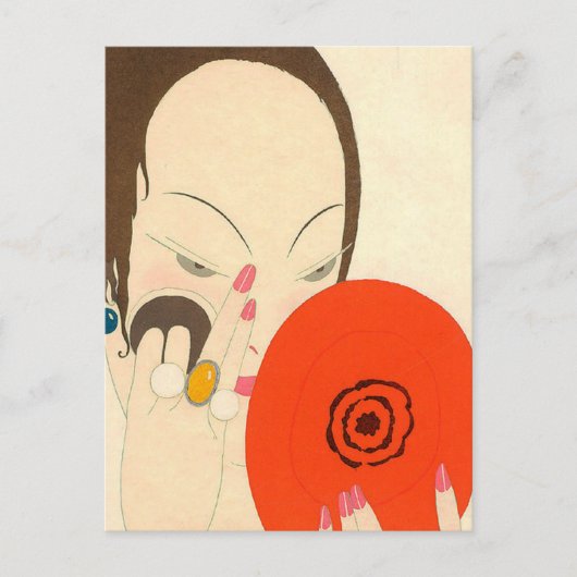 VROUW MET RODE MIRROR Deco Beauty Mode Makeup Briefkaart (Voorkant)