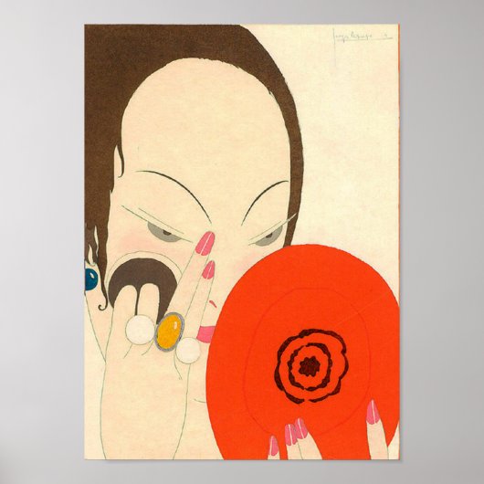 VROUW MET RODE MIRROR Deco Beauty Mode Makeup Poster (Voorkant)