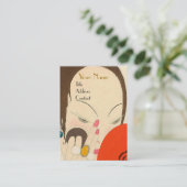 VROUW MET RODE MIRROR Deco Beauty Mode Makeup Visitekaartje (Staand voorkant)