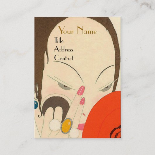 VROUW MET RODE MIRROR Deco Beauty Mode Makeup Visitekaartje (Voorkant)