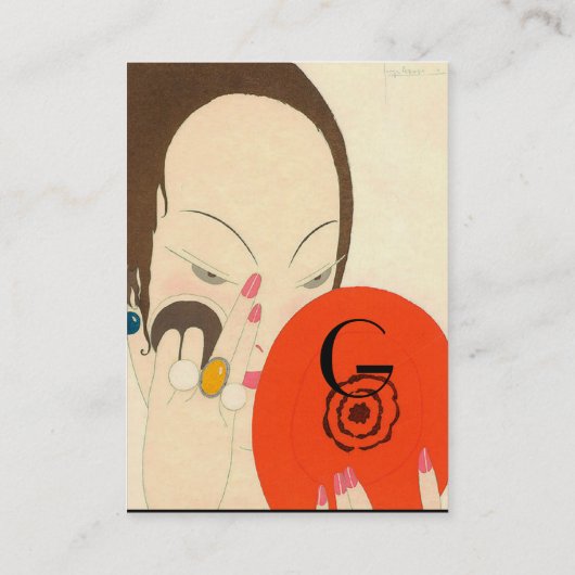 VROUW MET RODE MIRROR Deco Beauty Mode Makeup Visitekaartje (Achterkant)
