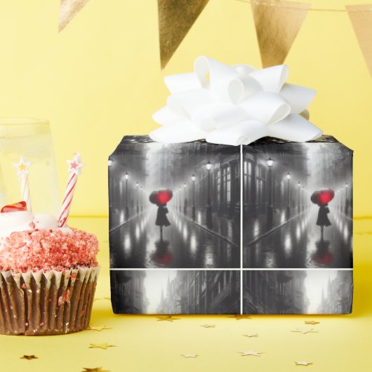 Vrouw met rode paraplu cadeaupapier (Verjaardagsfeest)