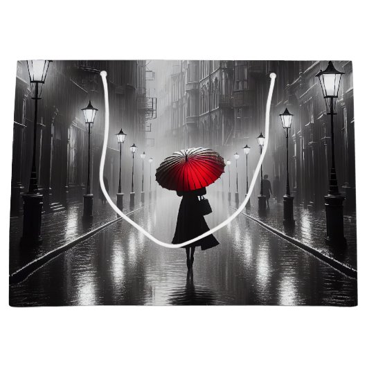 Vrouw met rode paraplu groot cadeauzakje (Voorkant)