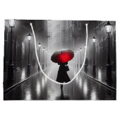 Vrouw met rode paraplu groot cadeauzakje (Achterkant)