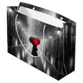 Vrouw met rode paraplu groot cadeauzakje (Achterkant Gekanteld)