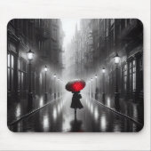 Vrouw met rode paraplu in de regen muismat (Voorkant)