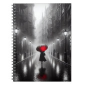 Vrouw met rode paraplu in de regen notitieboek (Voorkant)