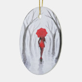 Vrouw met rode paraplu keramisch ornament (Links)