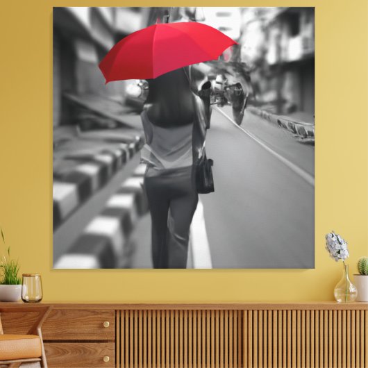 Vrouw met rode paraplu zwart-witte stijl canvas afdruk (Insitu (Woonkamer))