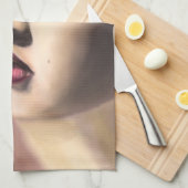  Vrouw Met Rode Rose Keuken Handdoek (Quarter Fold)