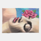  Vrouw Met Rode Rose Keuken Handdoek (Horizontaal)