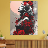 Vrouw met Rode Rozen Canvas Afdruk (Insitu (Woonkamer))