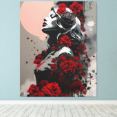 Vrouw met Rode Rozen Canvas Afdruk (Insitu (Houten vloer))