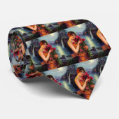  vrouw met rode rozen in het moonlicht stropdas (Opgerold)