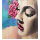  vrouw met rode rozendouchegordijn douchegordijn (Voorkant)