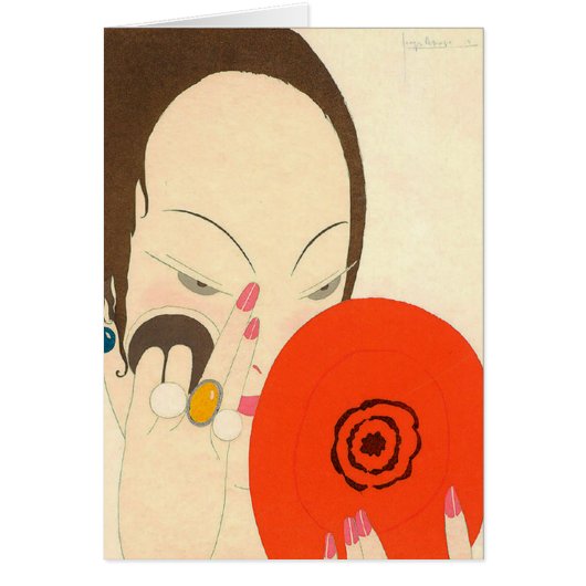 VROUW MET RODE SPIEGEL Deco Schoonheid Mode Make-u (Voorkant)