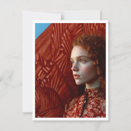 Vrouw met rood haar door een schilderij van rode p briefkaart