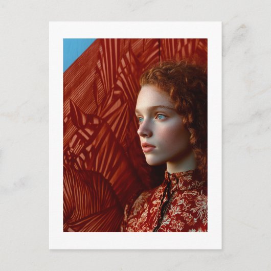 Vrouw met rood haar door een schilderij van rode p briefkaart (Voorkant)