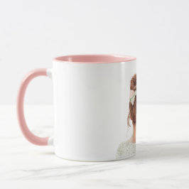 Vrouw met rood haar en roze strik mok