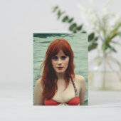 Vrouw met rood haar zwemt briefkaart (Staand voorkant)