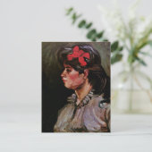 Vrouw met rood lintje (F207) Van Gogh Fine Art Briefkaart (Staand voorkant)
