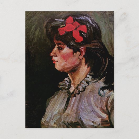 Vrouw met rood lintje (F207) Van Gogh Fine Art Briefkaart (Voorkant)