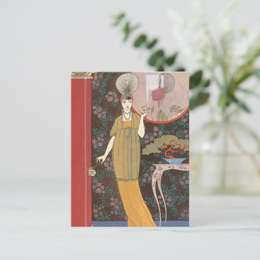 Vrouw met roomkleurige Rozen Briefkaart (Staand voorkant)