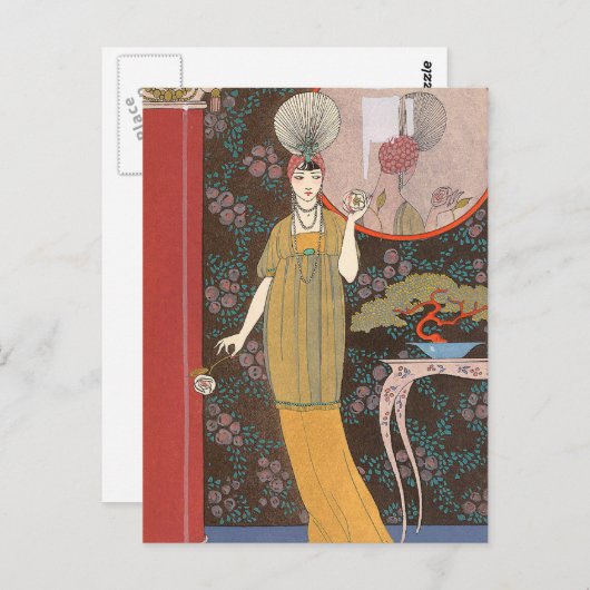 Vrouw met roomkleurige Rozen Briefkaart (Voorkant / Achterkant)