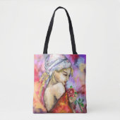 Vrouw met Roos Canvas tas (Voorkant)