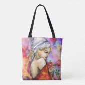Vrouw met Roos Canvas tas (Achterkant)