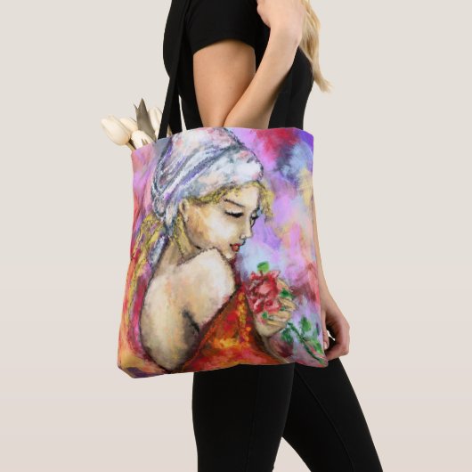 Vrouw met Roos Canvas tas (Dichtbij)