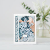 Vrouw met Roos, Mucha Briefkaart (Staand voorkant)