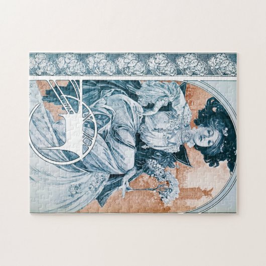 Vrouw met Roos, Mucha Legpuzzel (Horizontaal)