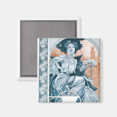 Vrouw met Roos, Mucha Magneet (Voorkant / Achterkant)
