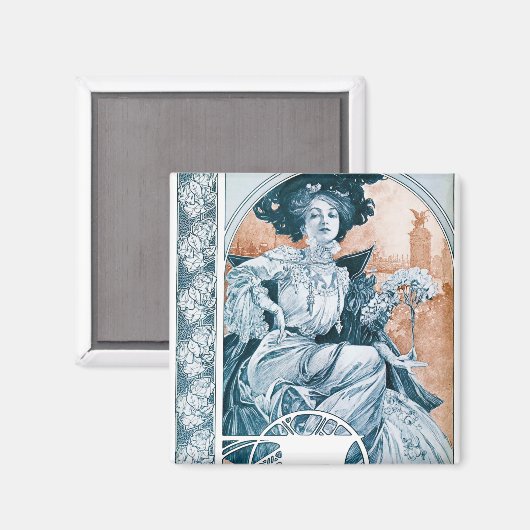 Vrouw met Roos, Mucha Magneet (Voorkant / Achterkant)