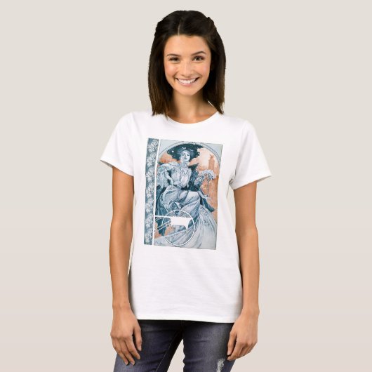 Vrouw met Roos, Mucha T-shirt (Voorkant volledig)