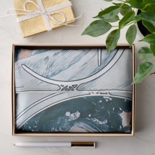 Vrouw met Roos, Mucha Tissuepapier (Geschenk)