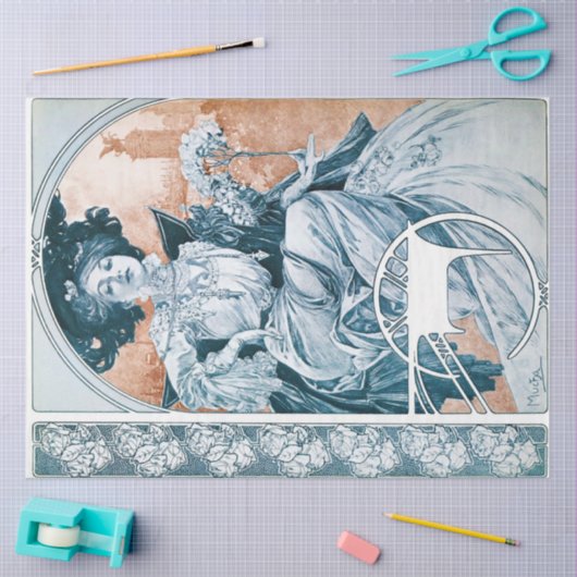 Vrouw met Roos, Mucha Tissuepapier (Craft)