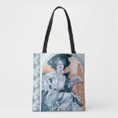 Vrouw met Roos, Mucha Tote Bag (Voorkant)