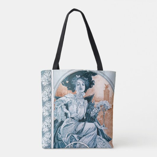Vrouw met Roos, Mucha Tote Bag (Achterkant)