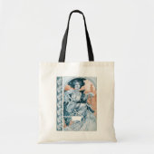 Vrouw met Roos, Mucha Tote Bag (Voorkant)
