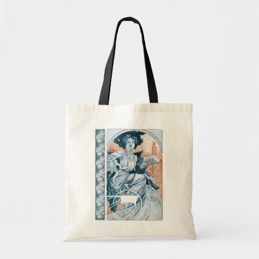 Vrouw met Roos, Mucha Tote Bag (Voorkant)