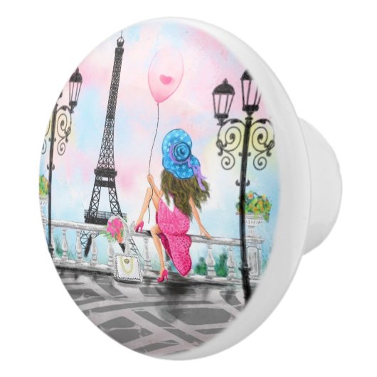 Vrouw met Roze Ballon in Keramische Knob van Parij Keramische Knop (Rechts)