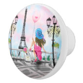 Vrouw met Roze Ballon in Keramische Knob van Parij Knop (Rechts)