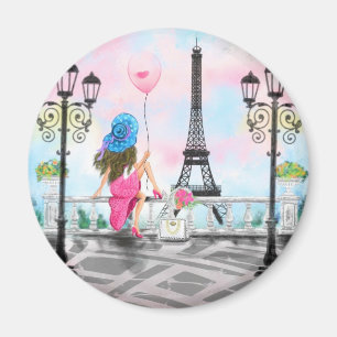 Vrouw met Roze Ballon In Parijs Magnet Gift