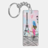 Vrouw met roze ballon in Paris Sleutelhanger Gift (Voorkant Links)