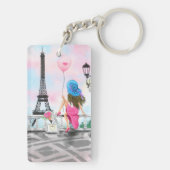 Vrouw met roze ballon in Paris Sleutelhanger Gift (achterkant)