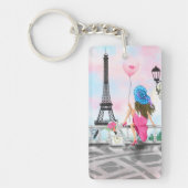 Vrouw met roze ballon in Paris Sleutelhanger Gift (Voorkant)