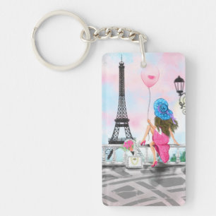Vrouw met roze ballon in Paris Sleutelhanger Gift